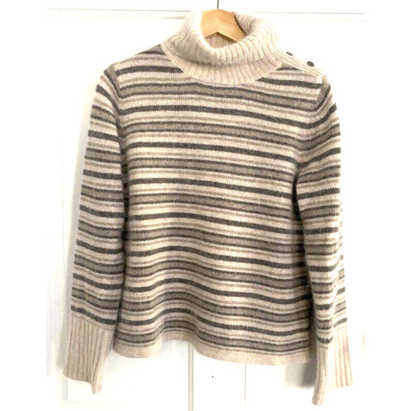 Paraphrase - Wool Angora Rabbit H striped tan sweater turtle neck W size Medium - Picture 1 of 5